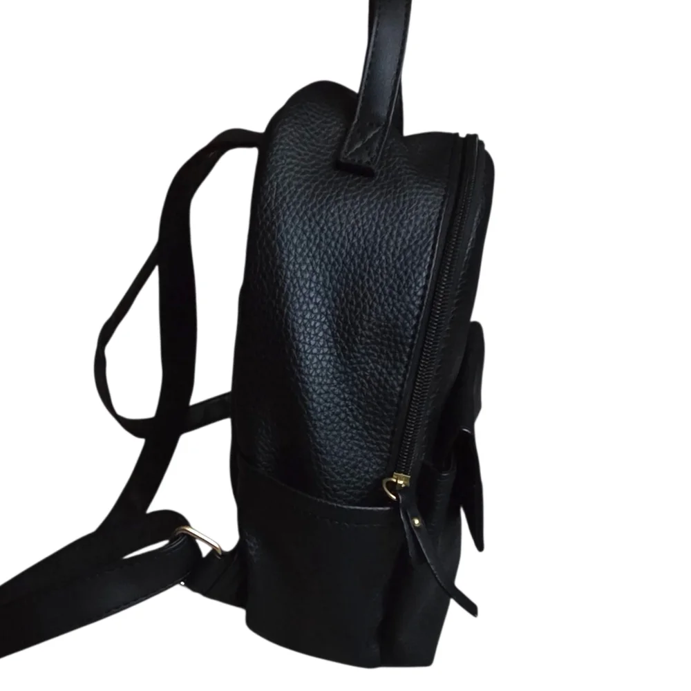 Kenneth Cole Reaction Mini Backpack Black Pebbled Faux Leather Gold Hardware
